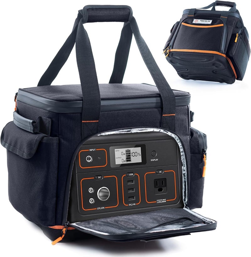 FRECOLSH Travel Carrying Case Compatible with Jackery 500, Portable Power Station Storage Case with Water- proof Bottom and Pocket for Jackery Accessories, Storage Bag Only - Image 1